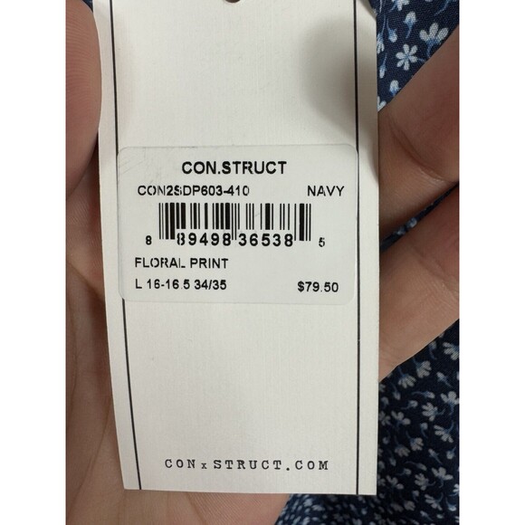 CON.STRUCT Floral Button Down Navy Blue Long Sleeve Dress Shirt NWT Size L - Picture 4 of 10
